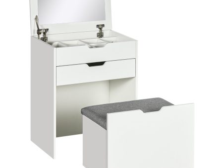 Easycomfort Toeletta da Camera con Specchiera, Cassetto e Sgabello Abbinato in Legno, Bianco Online Sale