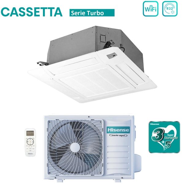 Climatizzatore Condizionatore Hisense Inverter a Cassetta serie TURBO 12000 Btu ACT35UR4RCC8 + AUW35U4RS8 R-32 Wi-Fi Optional Classe A++ A+ con Telecomando e Pannello Incluso For Sale