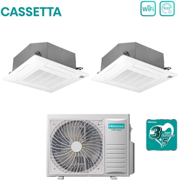 Climatizzatore Condizionatore Hisense Dual Split Inverter a Cassetta 9+12 con 2AMW52U4RXC R-32 Wi-Fi Optional 9000+12000 con Telecomando e Pannello Incluso Supply