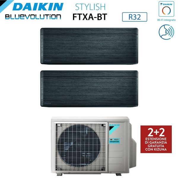 Climatizzatore Condizionatore Daikin Bluevolution Dual Split Inverter serie STYLISH REAL BLACKWOOD 7+12 con 2MXM40A R-32 Wi-Fi Integrato 7000+12000 Colore Legno Nero Garanzia Italiana Cheap