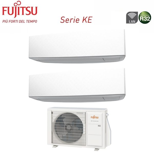 Climatizzatore Condizionatore Fujitsu Dual Split Inverter serie KE WHITE 9+9 con AOYG14KBTA2 R-32 Wi-Fi Integrato 9000+9000 Colore Bianco For Sale